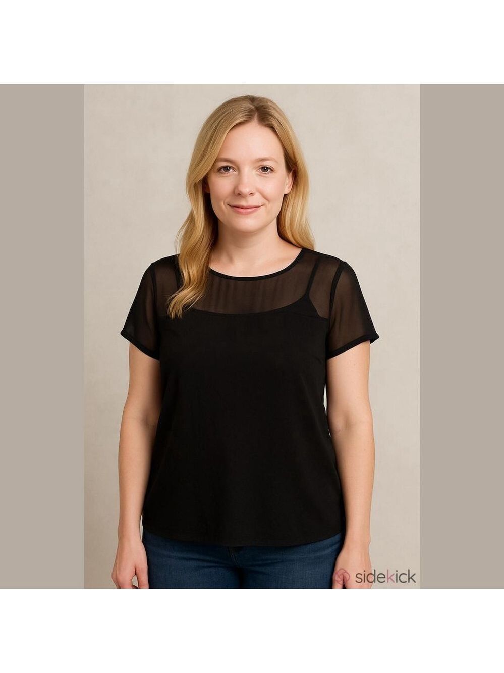 H&M Sheer Black Top M with Gold Zipper & Asymmetrical Hem